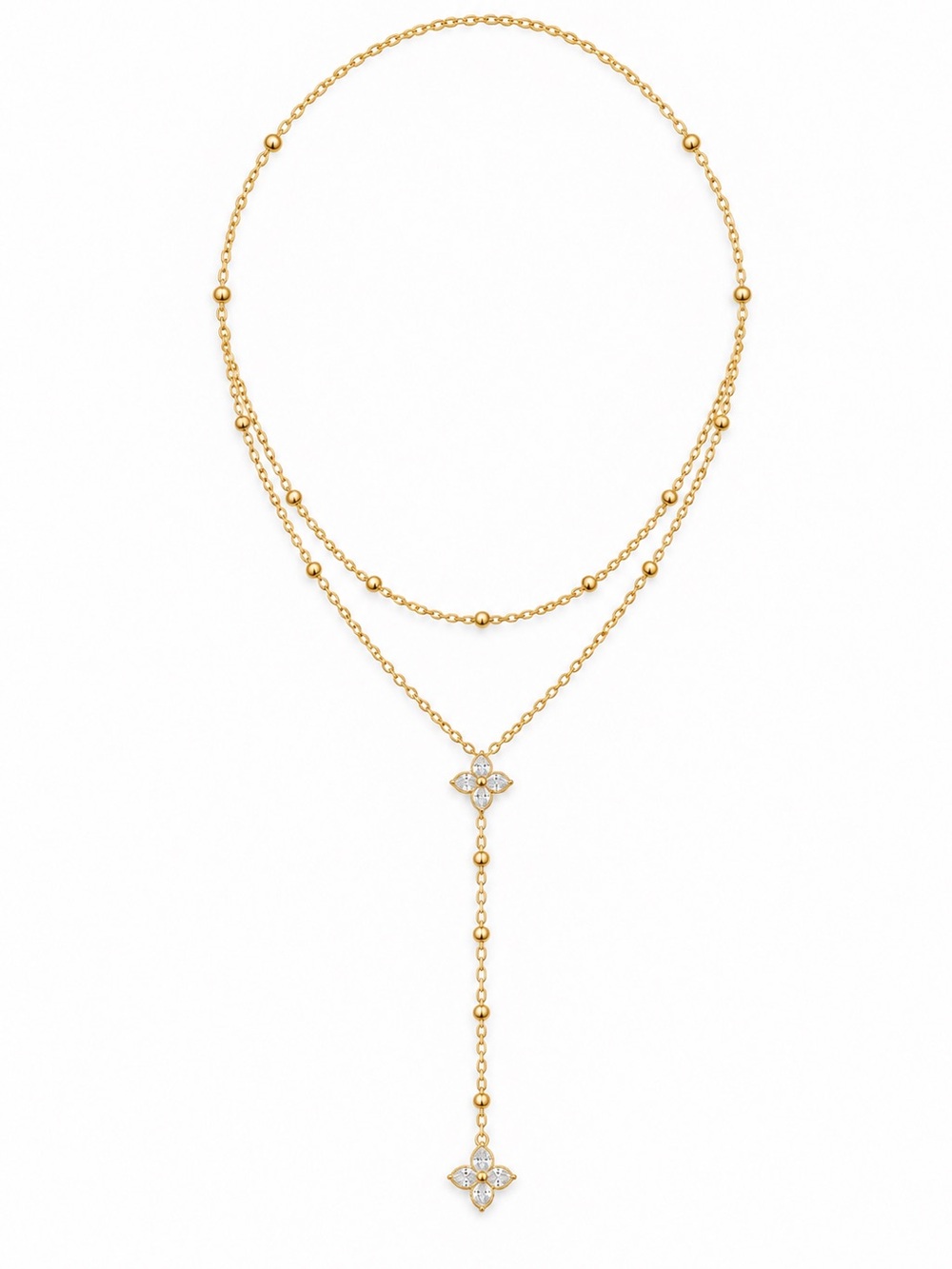 Dainty Gold Clover Layered Hypoallergenic Necklace Water Proof Y Lariat Style